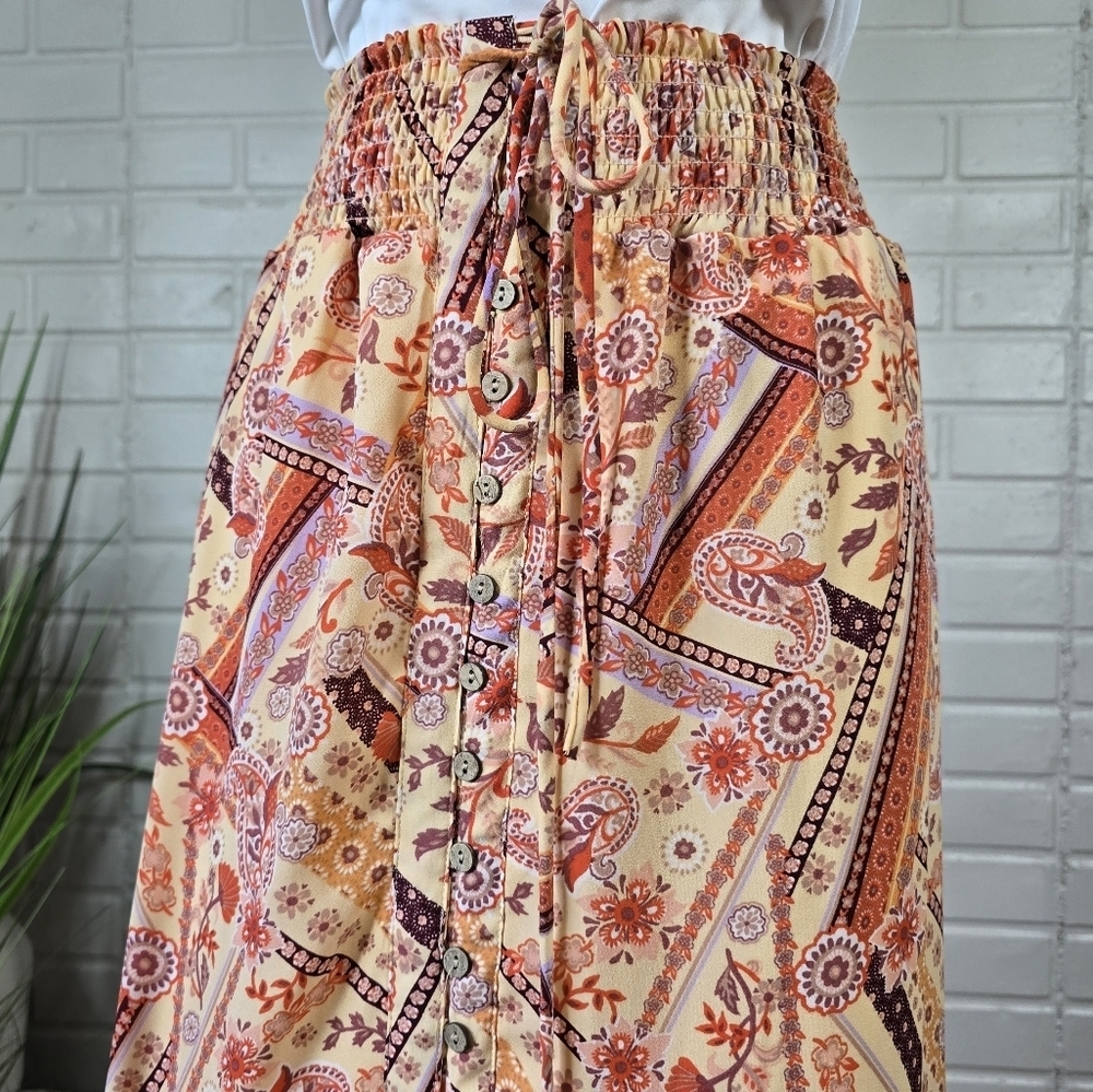 Willow and Root Floral Paisley Patchwork Print Maxi High Low Flutter Skirt Large - Picture 7 of 10